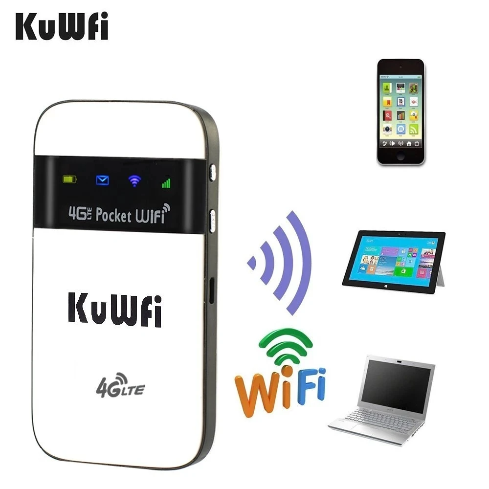 KuWfi Unlock 4G Lte Router Mifi Portable Mini Hotspot Large Wireless Pocket Wifi Router With Sim Card Slot Network Adaptor