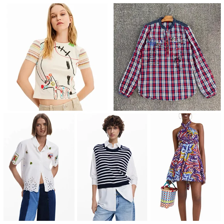 

2025 New European and American Fashion Original Printed Shirt Women's Splicing Embroidered Breathable Lightweight Shirt