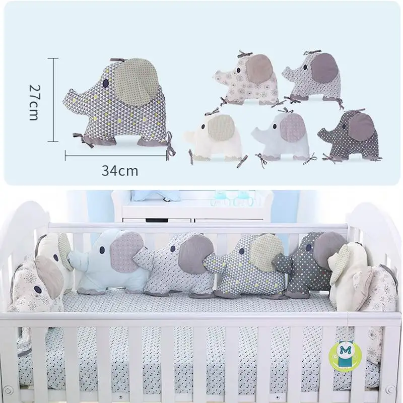 Baby Bed Bumper Cushion Cotton Cartoon Elephant Infant Crib Bumper Soft Baby Bedding Around Protector Room Decoration 6PCS/Set