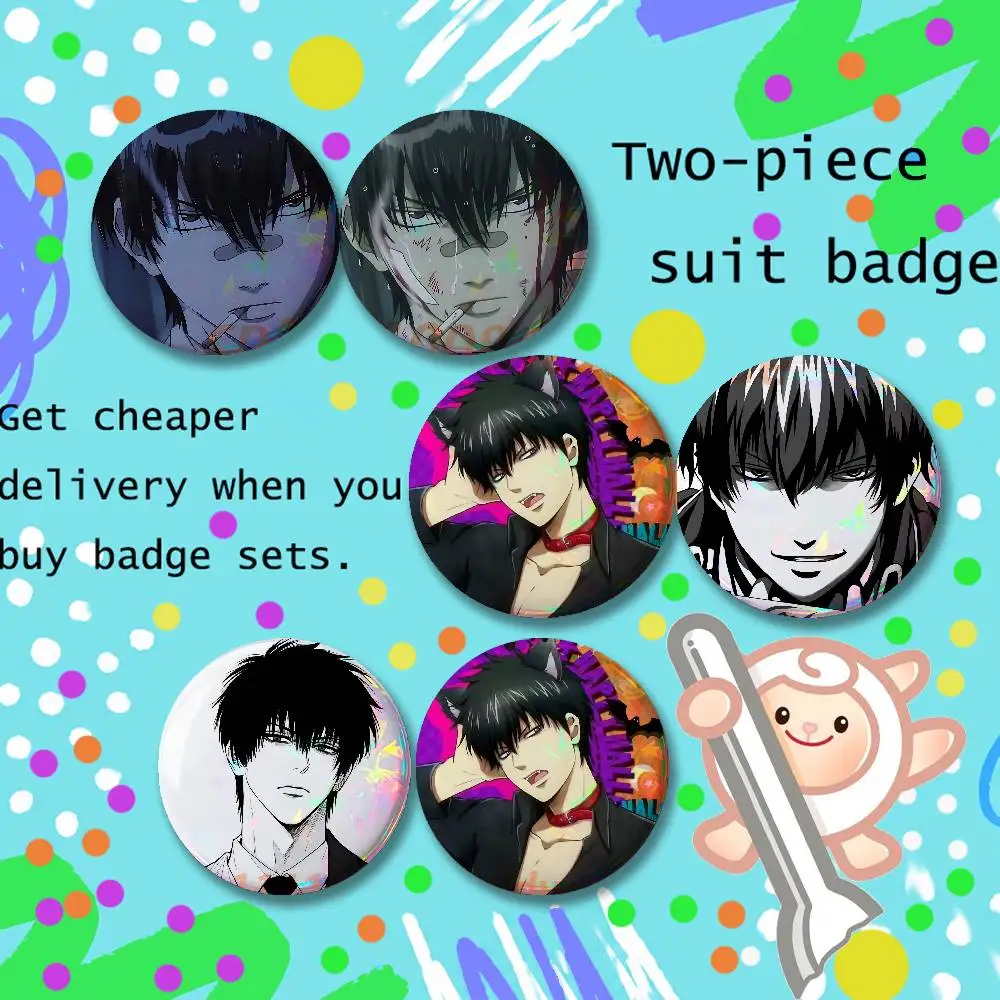 Classic Anime G-Gintama Hijikata Toshiro Brooches for Backpack25,32,44,58,75mm Round Enamel Pins 2-piece set Cartoon Anime Badge