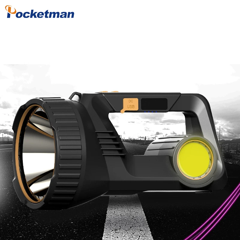 充電式ledハンドヘルドスポットライト-超高輝度サーチライト-cobサイドライト付き-usbパワーバンク機能-防水懐中電灯