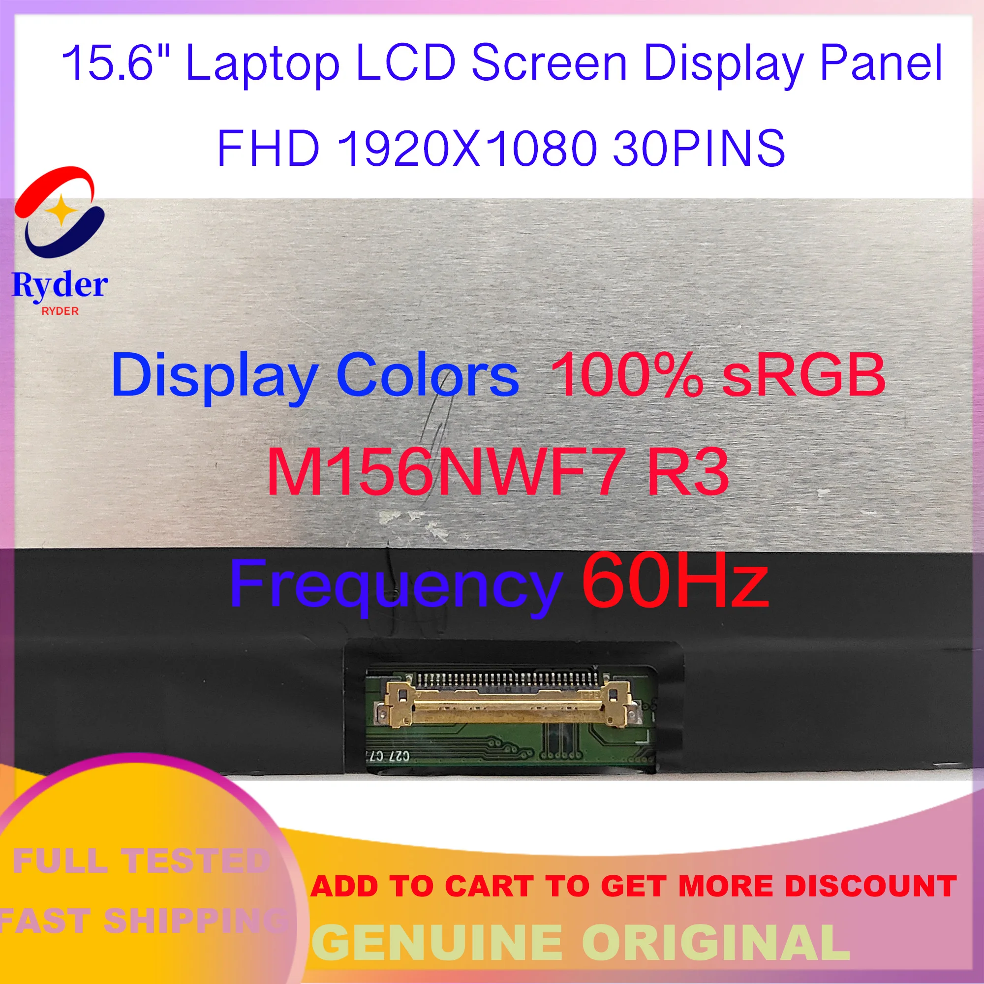 M156NWF7 R3 IVO061F 15.6 Inch IPS Laptop LCD Screen Display Panel 100% sRGB FHD 1920*1080 30pins EDP 60HZ P/N SD10X81519