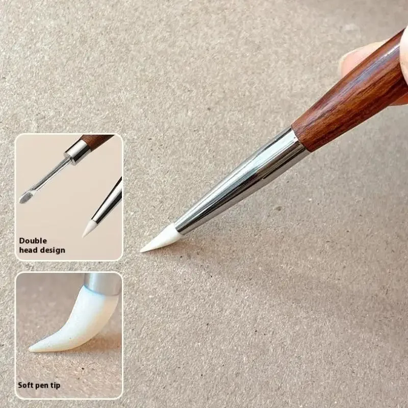 Multifuncional sândalo/acrílico dupla cabeça escova da arte do prego escultura flor pintura caneta mistura diy manicure ferramenta