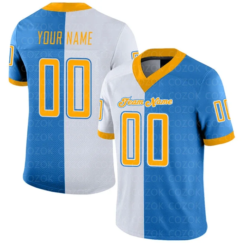 

Blue Mix Customized Football Jersey for Men Women Football Short Sleeves Athletic Unisex Tee Shirts