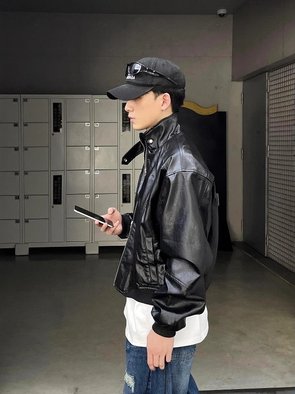 Ретро американский мотоцикл Sle ort Bla кожаный джгут для мужчин модная уличная одежда из полиэфирного волокна длинная застежка-молния