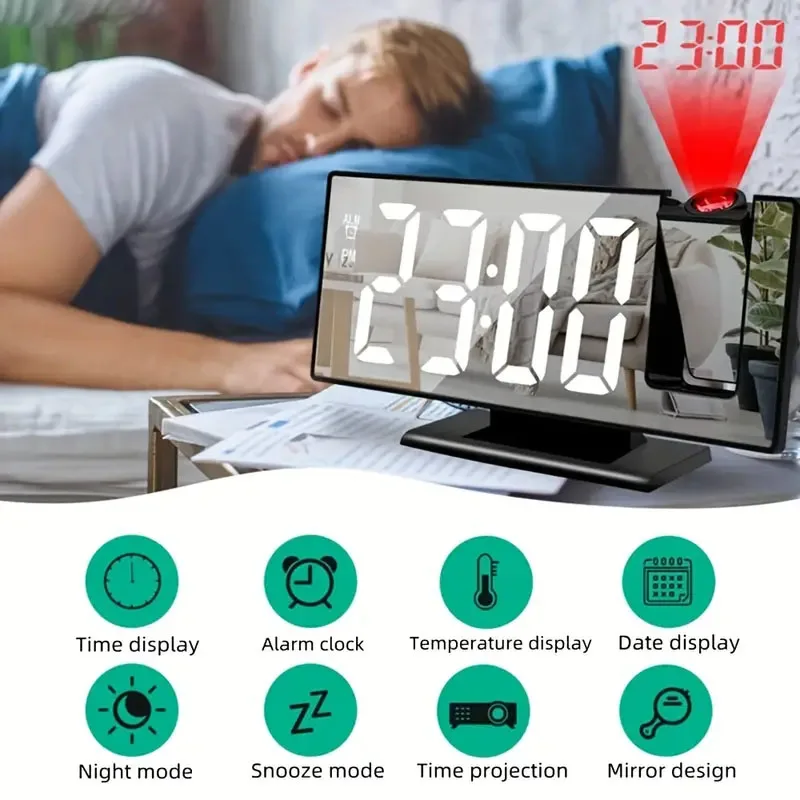 LED Digital Alarm Clock Projection Clock Projector Ceiling Clock with Time Temperature Display Backlight Snooze Clock Room Decor