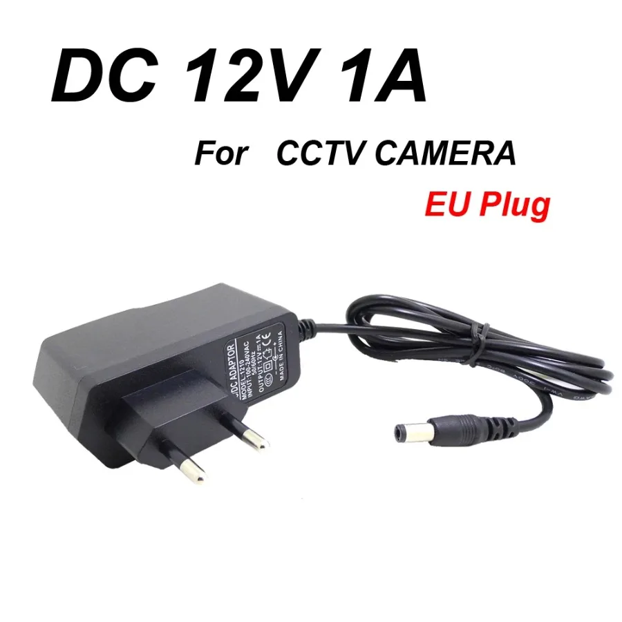Adaptateur d'alimentation DC 12V1A avec prise EU pour la surveillance de sécurité, entrée AC 100-240V, sortie 12V 1000mA (2.1mm*5.5mm)