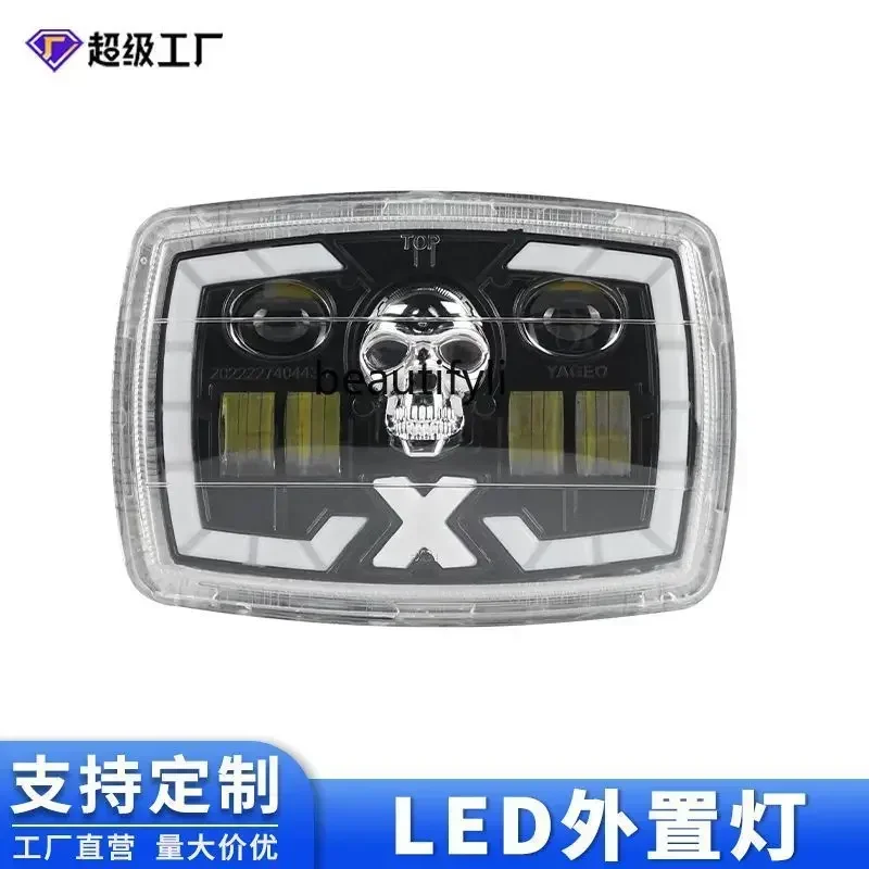 S23 المصابيح الأمامية للدراجات النارية 4 بوصة أضواء LED على شكل جمجمة مربعة بالجملة، أضواء
