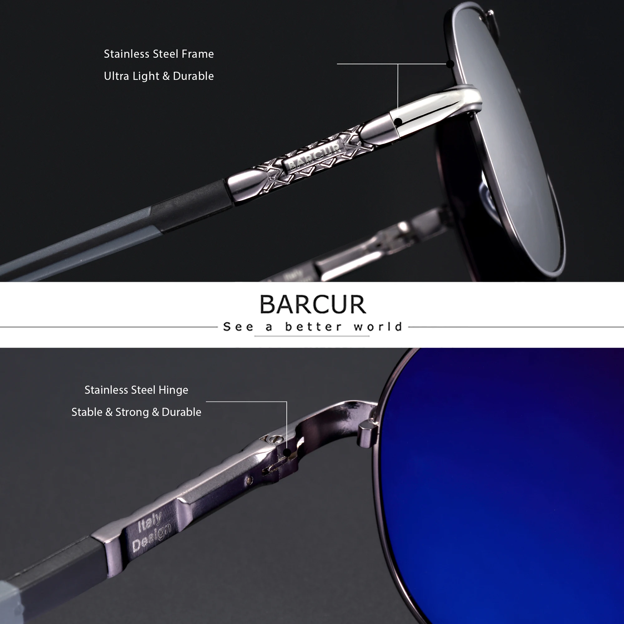 BARCUR Design Polarized Sunglasses for Men Women Gradient Lens Sun Glasses Classic Eyewear Accessory Oculos