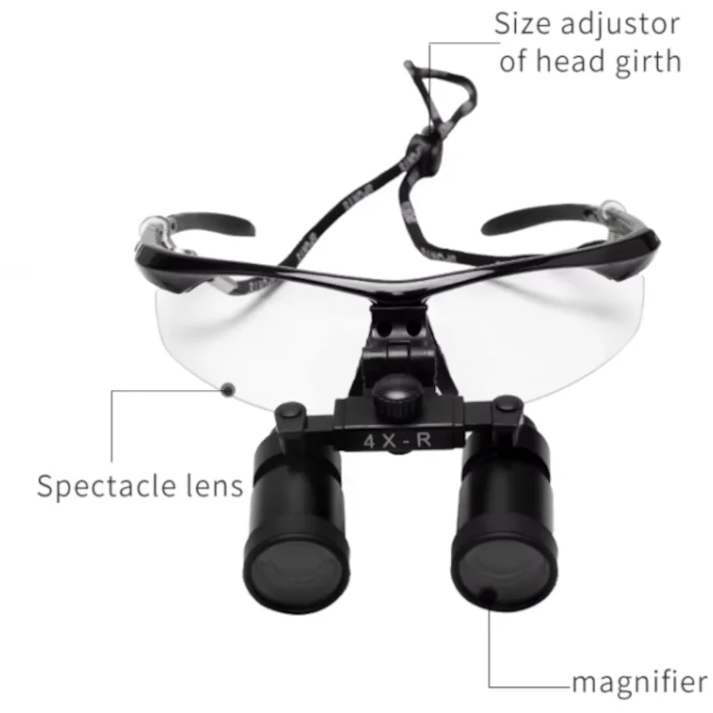 4X R-Model Headband Loupes, Precision Coated Optical Glass, Adjustable Magnifier, Black Finish, High-Quality Build