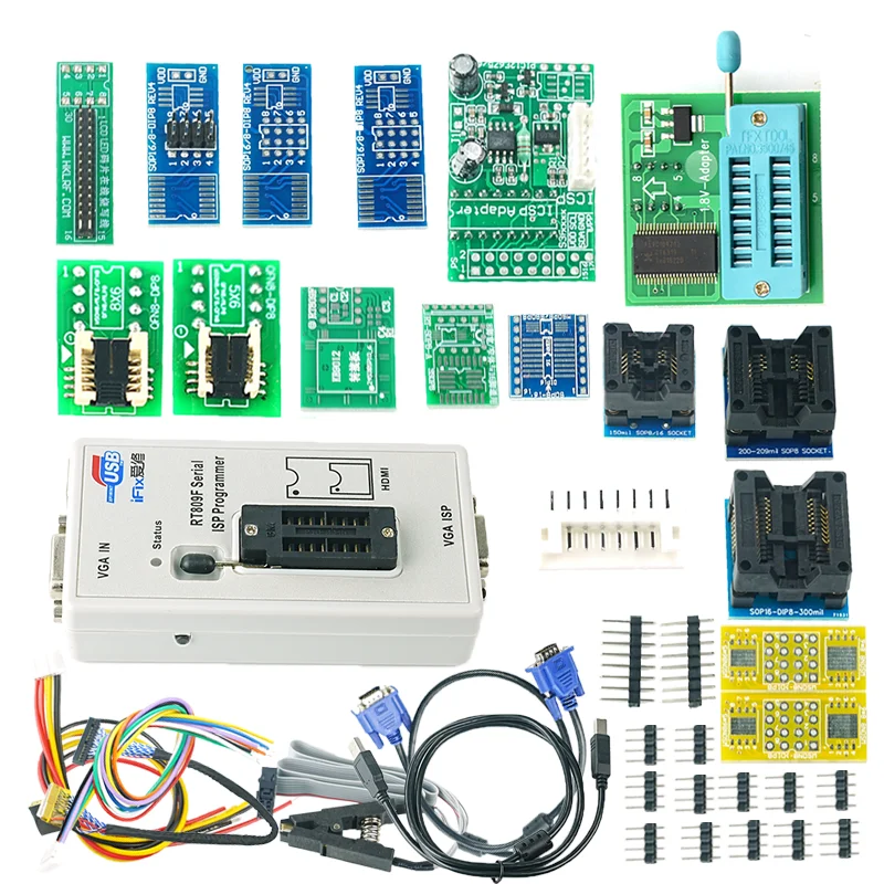 Imagem -06 - Original Rt809f Serial Isp Programador com 16 Adaptadores Mais 1.8v Adaptador Mais Clipe de Teste Sop8 Edid Cabo Icsp Bios Universal Programador