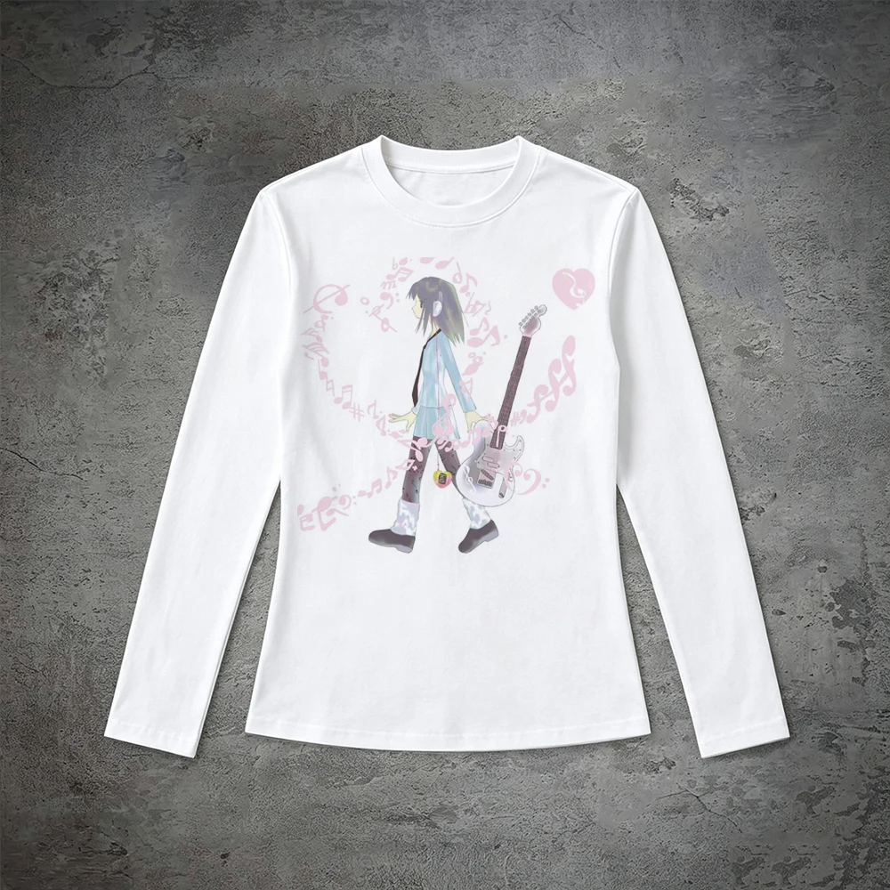 Ladies Long Sleeve T Shirt Y2K Anime Girl Electric Guitar Print Graphic Top Casual Daily Wear Tees For Bulk Wholesale