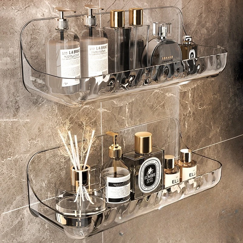 Nicht perforiertes Wandregal für das Badezimmer. Kosmetikregal für Toiletten-Waschtisch. Küchenregal, moderne Einfachheit