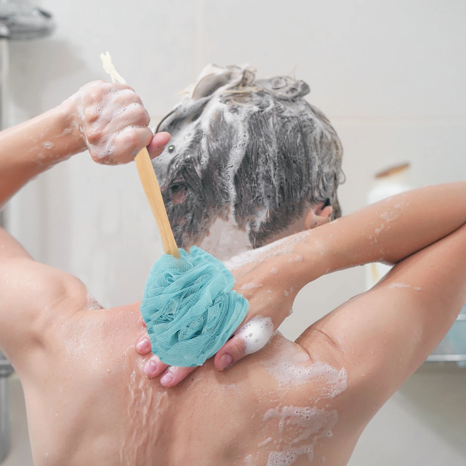 

4pcs Long Handle Bath Brush for Back Scrubbing Exfoliating Shower Scrubber Cleanser Ergonomic Design Wall-Mounted