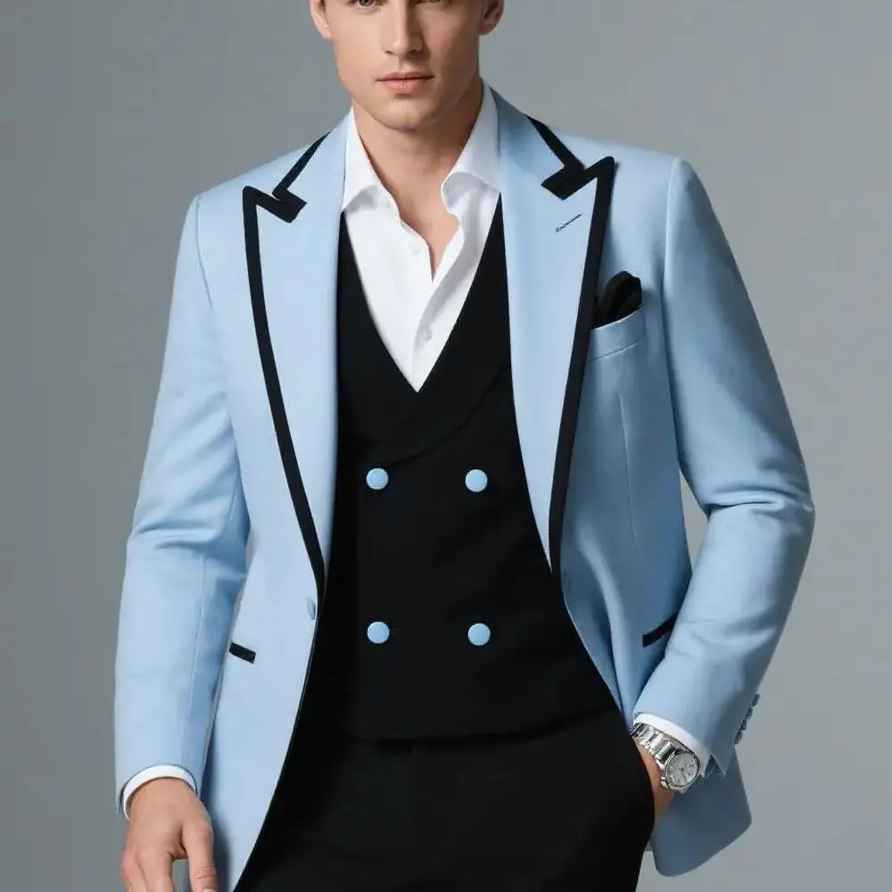 

Royal Blue Men's Wedding Suits 3 Pieces Casual Groomsmen Bridegroom Wedding Tuxedos Blazer Jacket Vest Pants Costume Homme