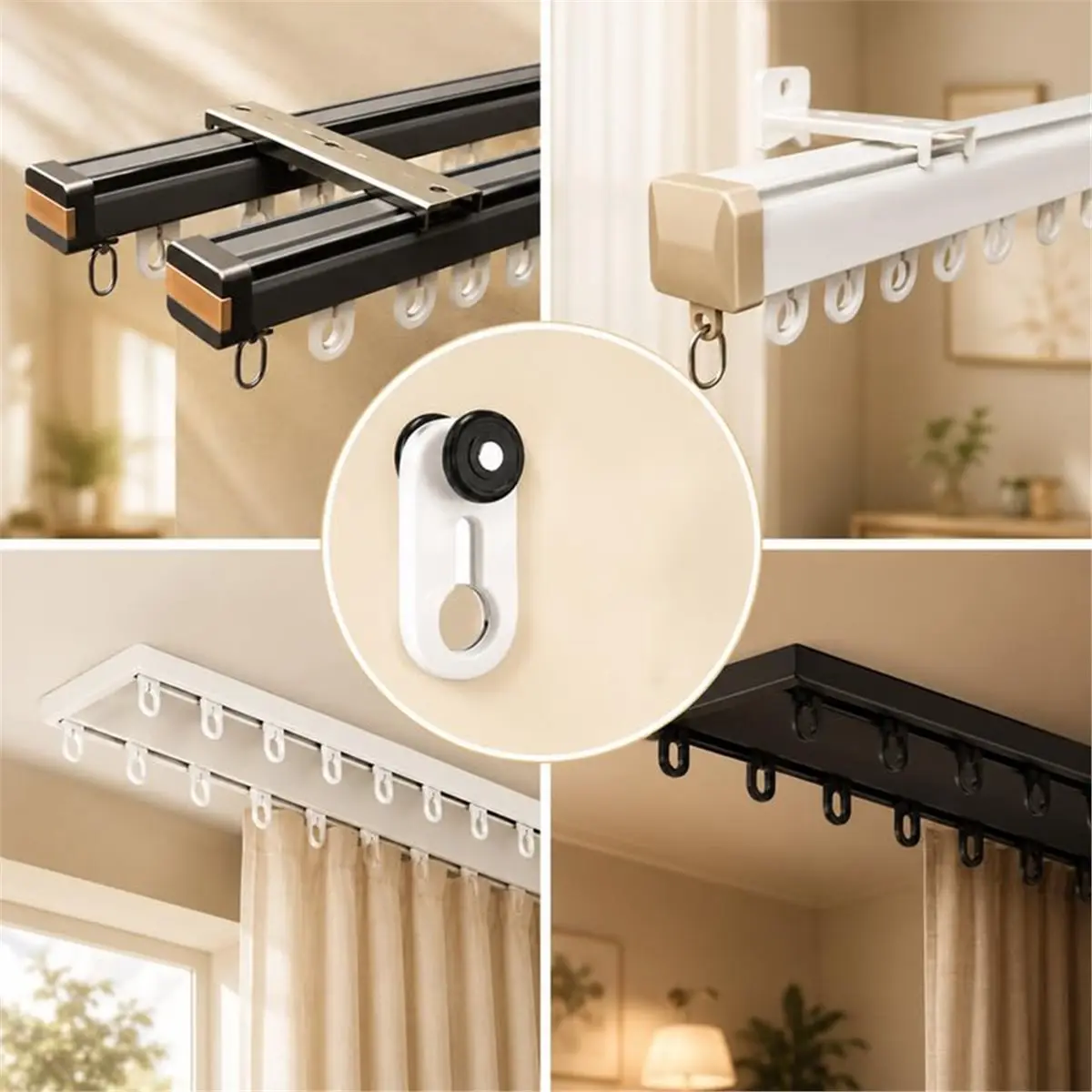 120 Pcs Curtain Track Gliders - Silent Ceiling/Wall Mount Curtain Rail Runners for Smooth & Easy Curtain Opening