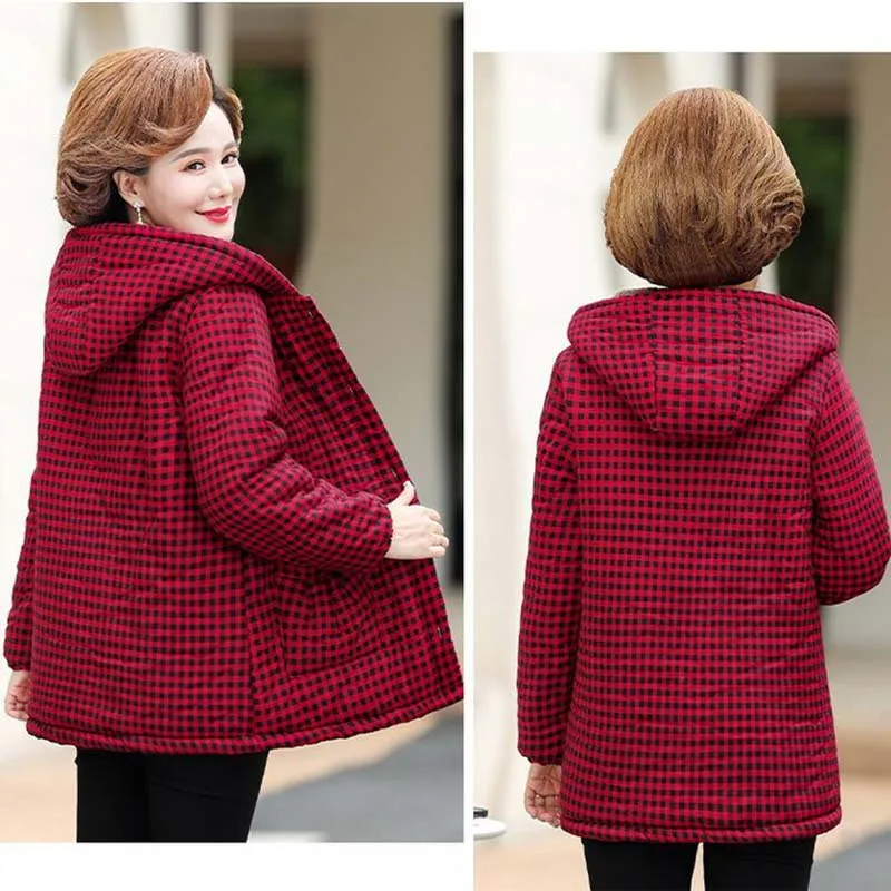 Mother Winter Coat Hooded Middle-Aged Women\'s Clothing Velvet Thick Cotton-Padded Jacket Women Basic Coat 5XL Female Outerwear