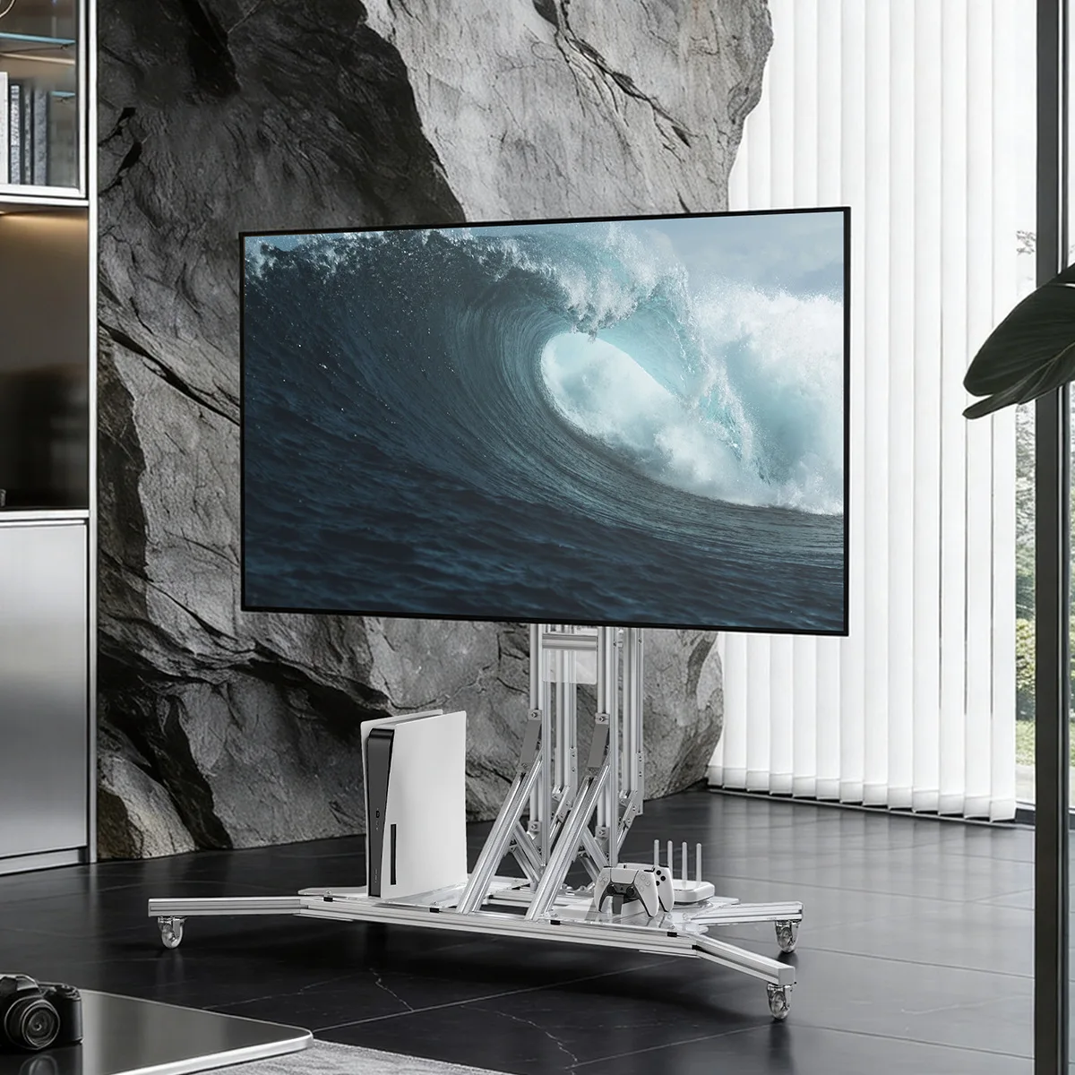 TV stand Movable TV stand Aluminum alloy living room floor type high-end pulley Suitable for 40-75 inch hanging