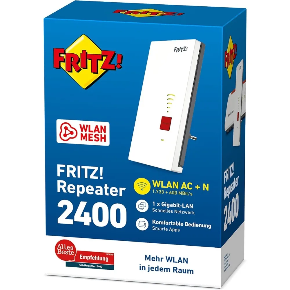 FRITZ! مكرر 2400 (Dual-WLAN AC + N bis zu 1.733 ميجابايت/ثانية (5 جيجا هرتز) + 600 ميجابايت/ثانية (2.4 جيجا هرتز)، 1x جيجابت LAN،
