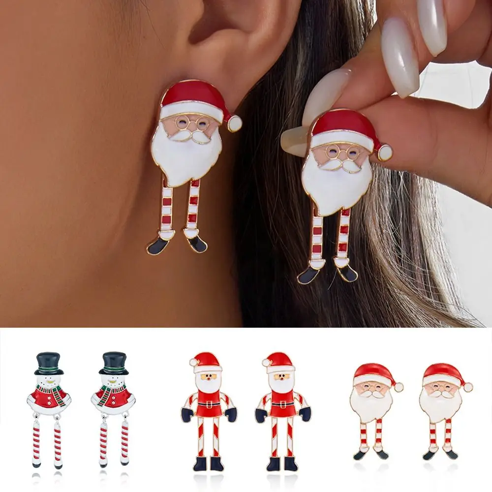 Enamel Christmas Pendant Earrings Dangle Style Creative Theme Snowman Drop Earrings Drip Oil Holiday Color