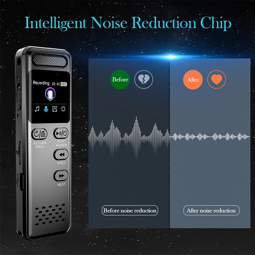 تسجيل صوتي V75 مع جهاز تسجيل الصوت الرقمي المنشط لتقليل الضوضاء الإملاء مسجل صوت 110 ساعة