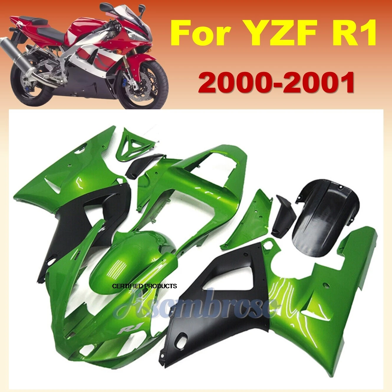 

Новый комплект обтекателей для мотоцикла YAMAHA YZFR1 2000 2001 YZF-R1 00 01 YZF1000 зеленый черный корпус из АБС-пластика