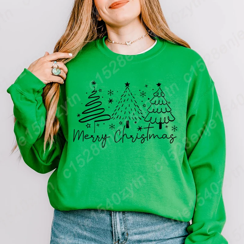 Pulls sans capuche à col rond pour femmes, pull de connaissance chaud, arbre de Noël, joyeux Noël, PVD, décontracté, automne, hiver