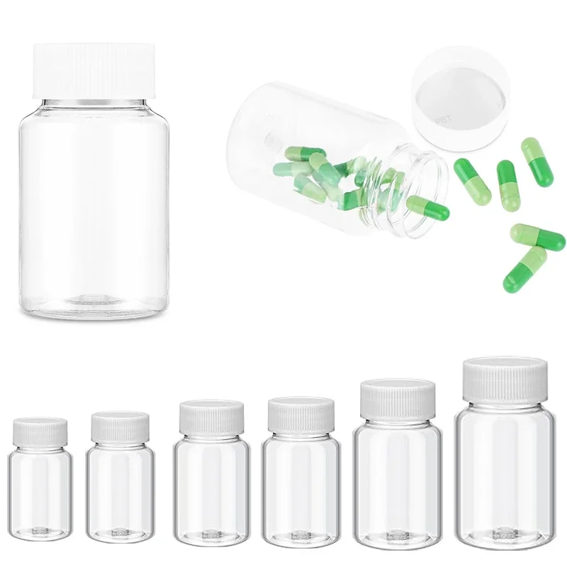 5Pcs 15ml-100ml Empty Transparent Plastic Pill Bottle Solid Powder Bottle Can Be Refilled Candy Cereal Food Dispenser Bottle