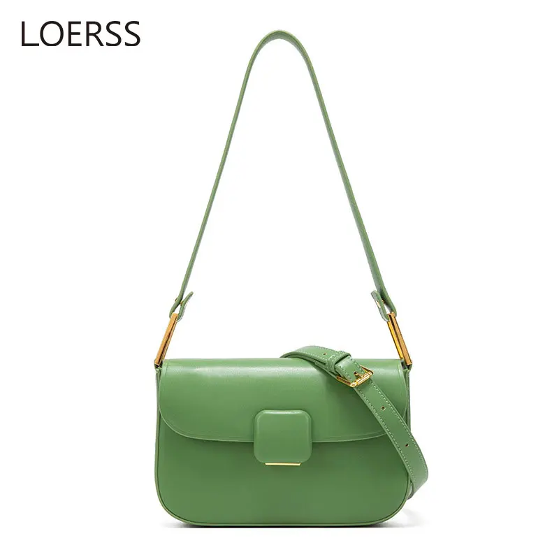 LOERSS Underarm Bag Leather Fashion Shoulder Bag for Women Adjustable Strap Small Square Bag Female Casual Crossbody Bag Saddle