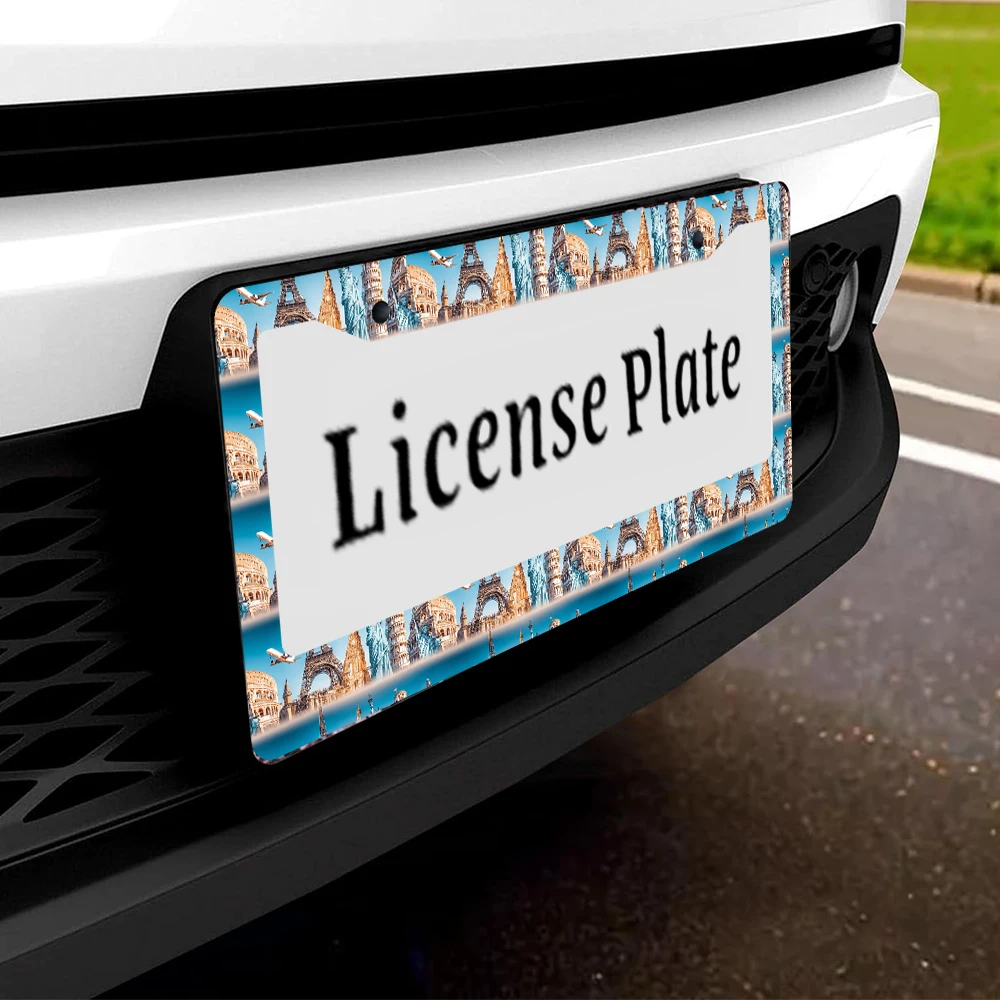 Ramka tablicy rejestracyjnej z 2 otworami, wzór Niebieskie Miejsca Świata, materiał aluminiowy, 6x12 cali, z zestawem śrub, retro, nowatorska dekoracja samochodowa, 1 sztuka.