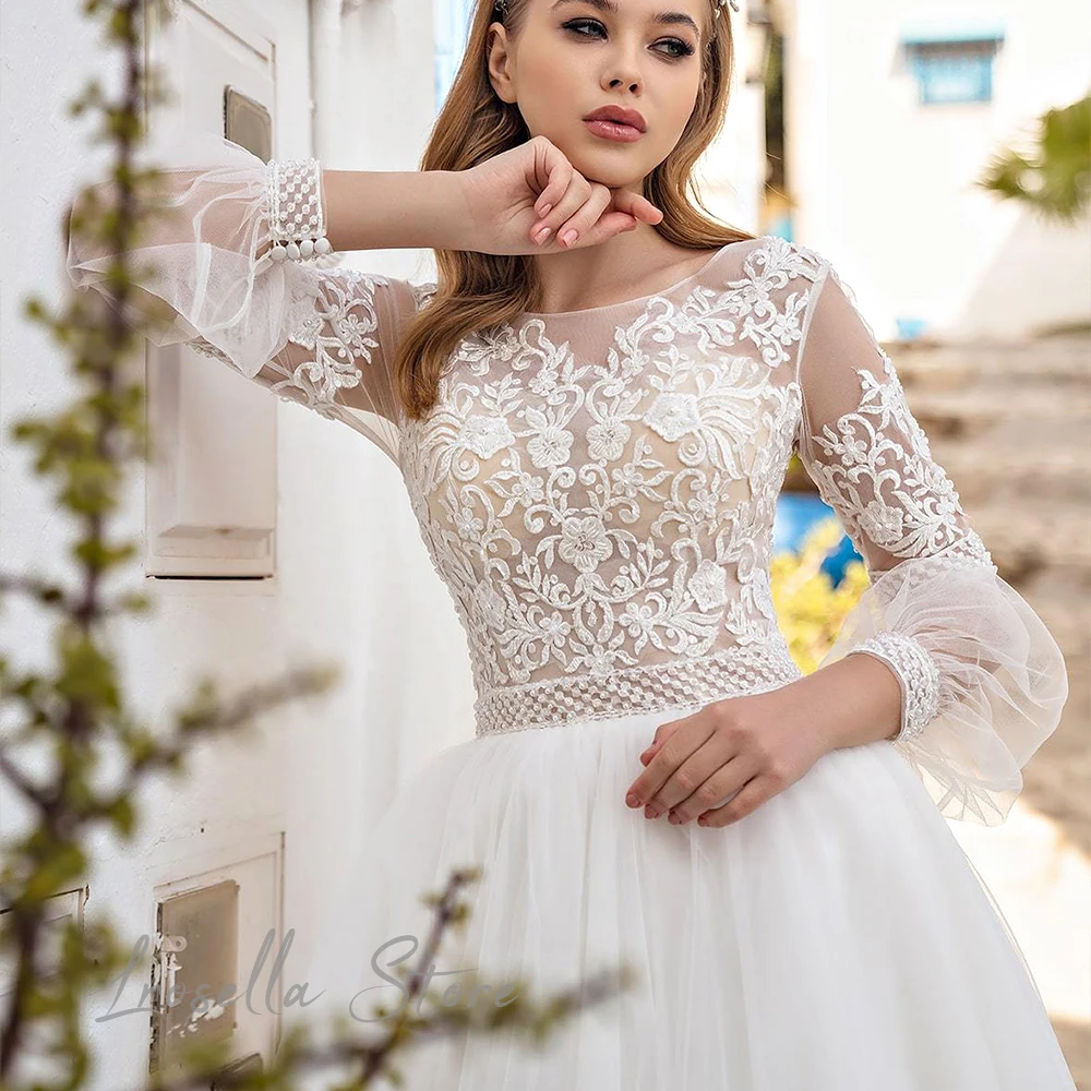 Nobility O-Neck Elegant Formal Gown Lace A-Line Illusion Women Luxury Princess International Court civil wedding dress 2024