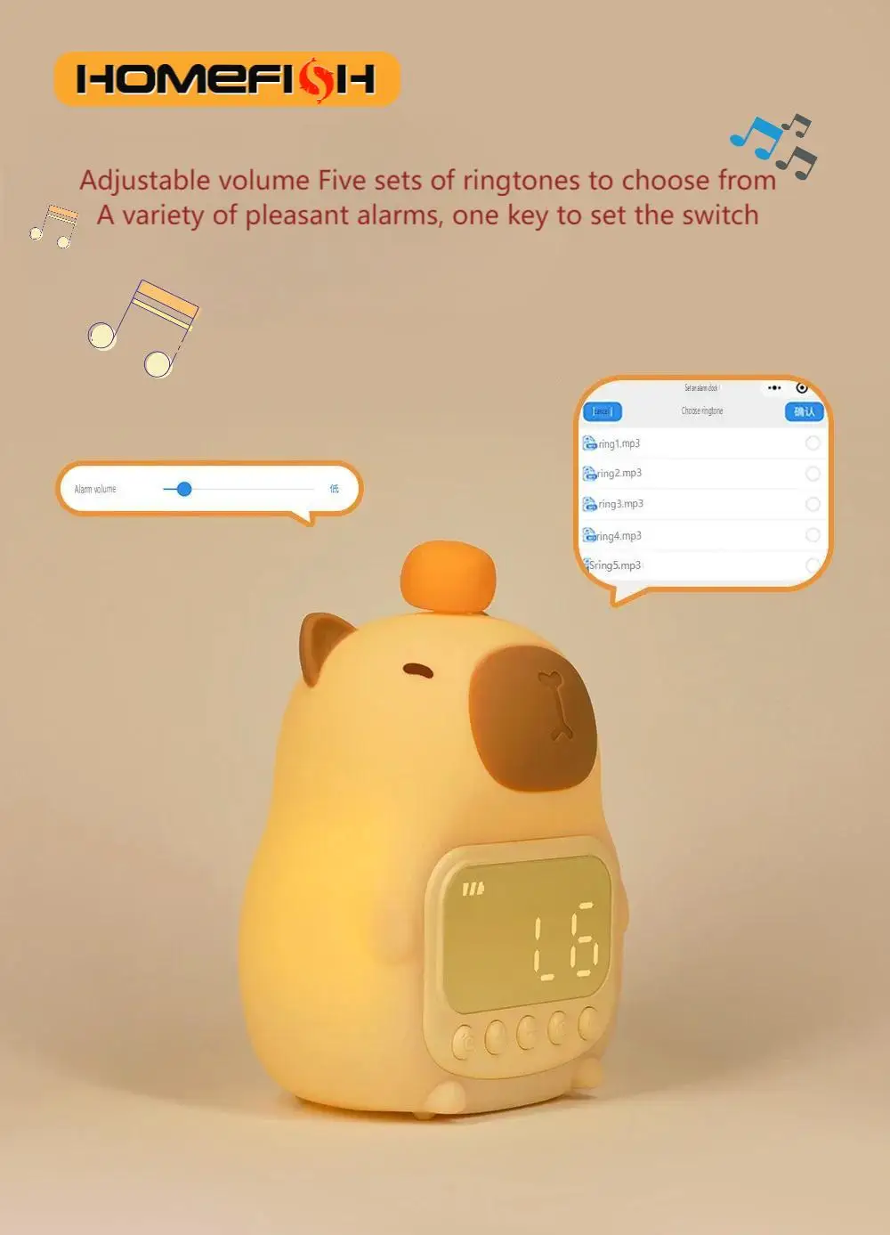 New Capybara Led Night Light Silicone Rechargeable Digital Alarm Clock Dimmable Table Lamp Timing USB Charge Child Birthday Gift image 3