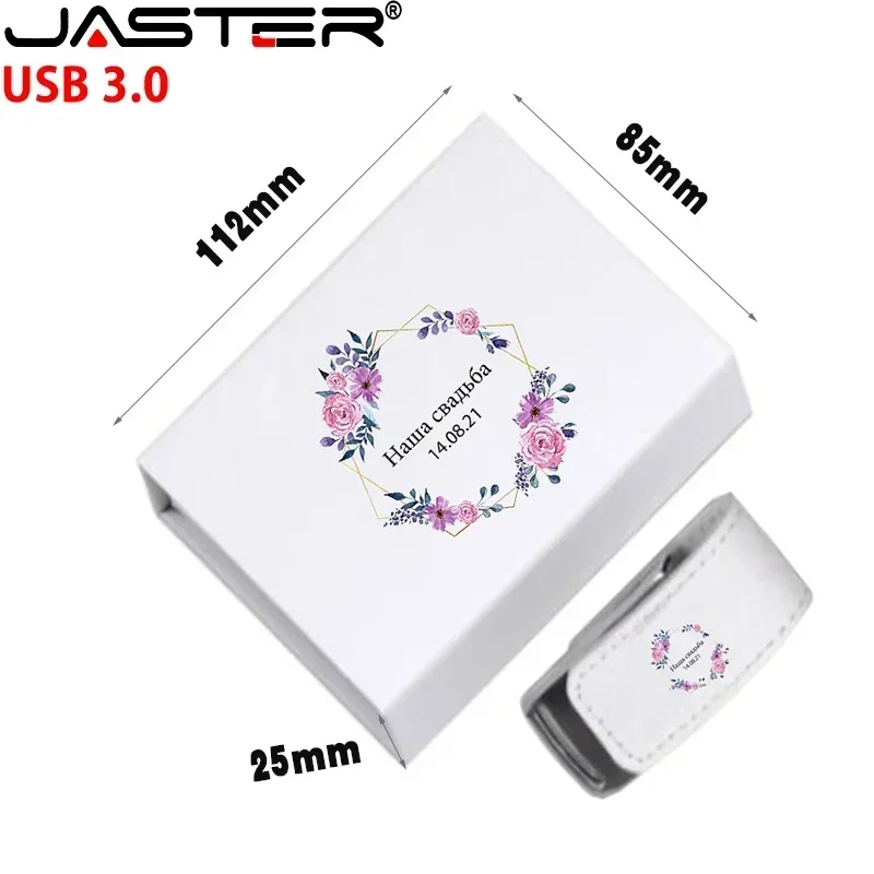 JASTER 10PCS/LOT USB 3.0 flash drives 128GB Free custom logo Pen drive 64GB White Leather Memory stick Business gift Box U disk