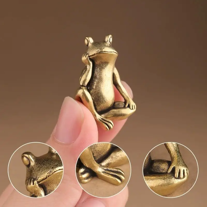△ Brass Thinking Frog Figurine Vintage Frog Animal Copper Statue Ornaments Office Home Decoration Desktop Ornaments Crafts