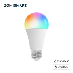 Zemismart Materie Over Wifi Led Gloeilamp 9W Dimbare Rgbcw Lamp Siri Alexa Google Home Smartthings App Control E27 Base