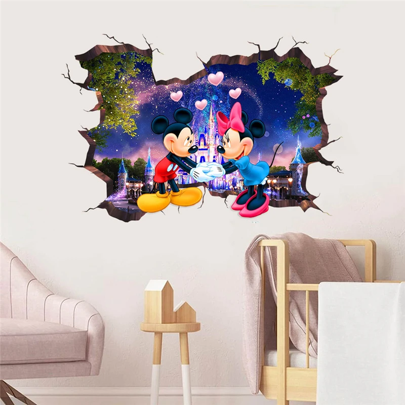 3D Cartoon Mickey Minnie  Baby Home Decals Wall Stickers For Kids Room Baby Bedroom Wall Art Nursery Amusement Park PVC Poste