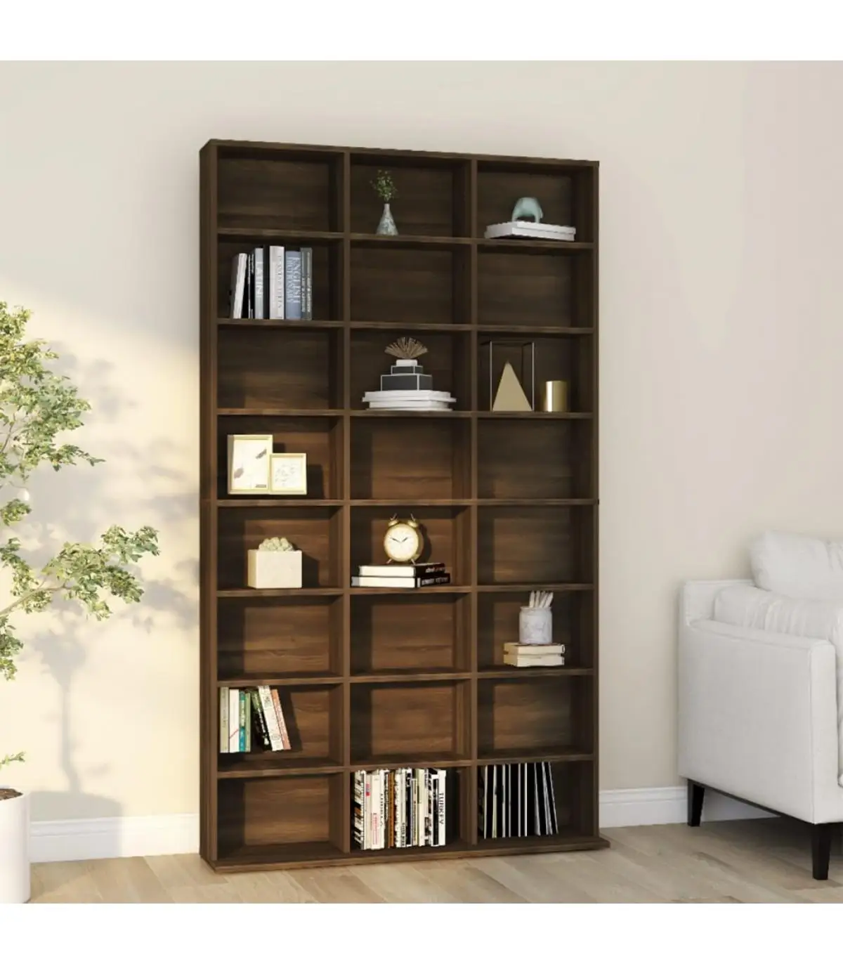 Storage for CD and DVD shelf CD plywood brown oak 102x23x177,5 cm