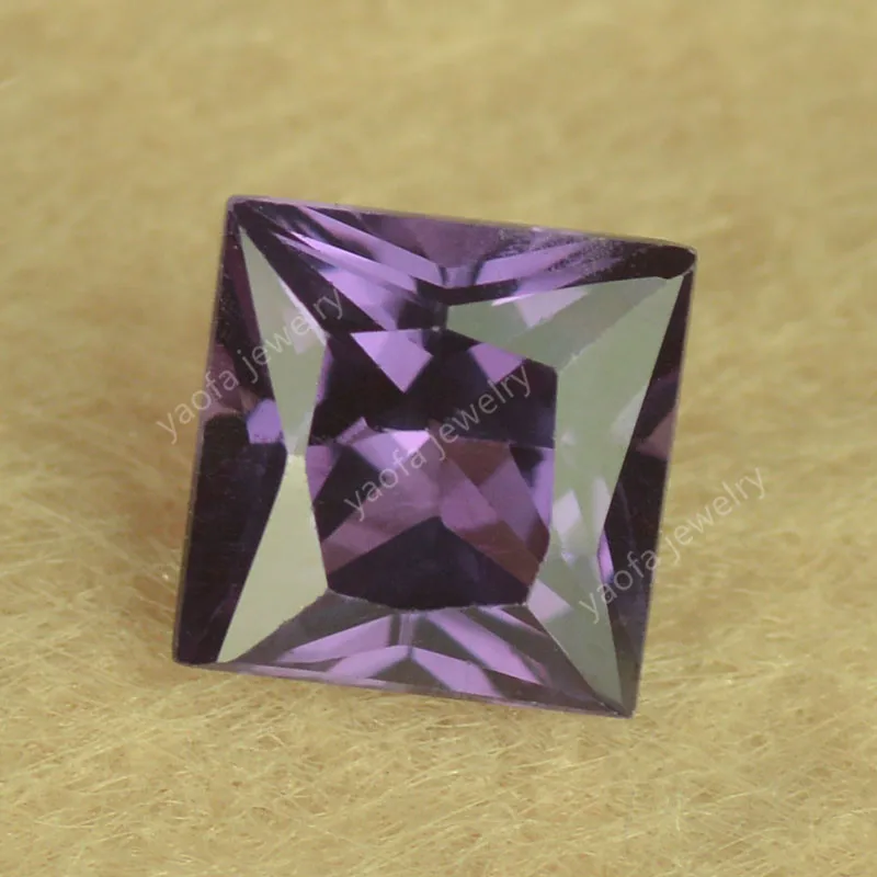 Mohs Hardness 9 2x2mm~10x10mm Square Cut 46# Color Changing Alexandrite Purple Corundum Stone Loose Synthetic Gems For Jewelry