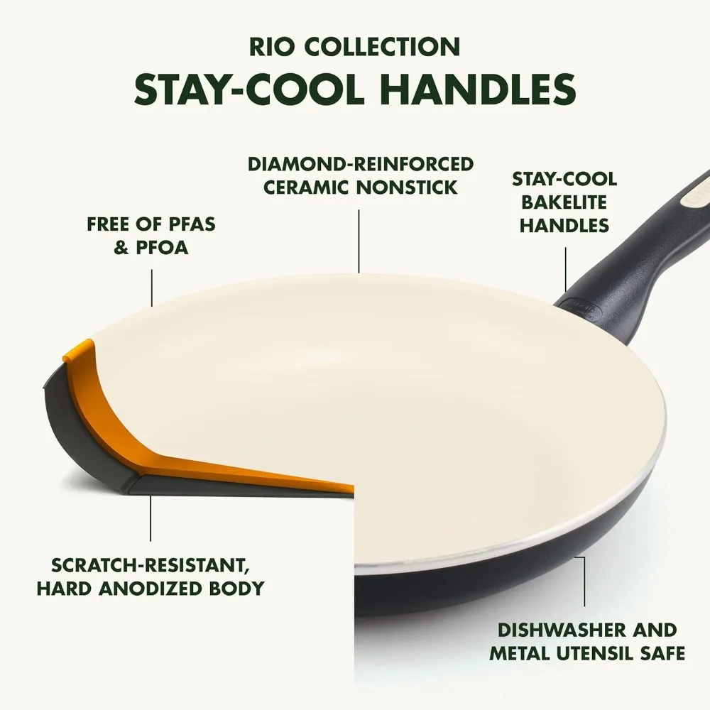 PFOA and PFAS-Free, Healthy Ceramic Nonstick Cookware, Stay-Cool Bakelite Handles, Dishwasher Safe, Easy Clean