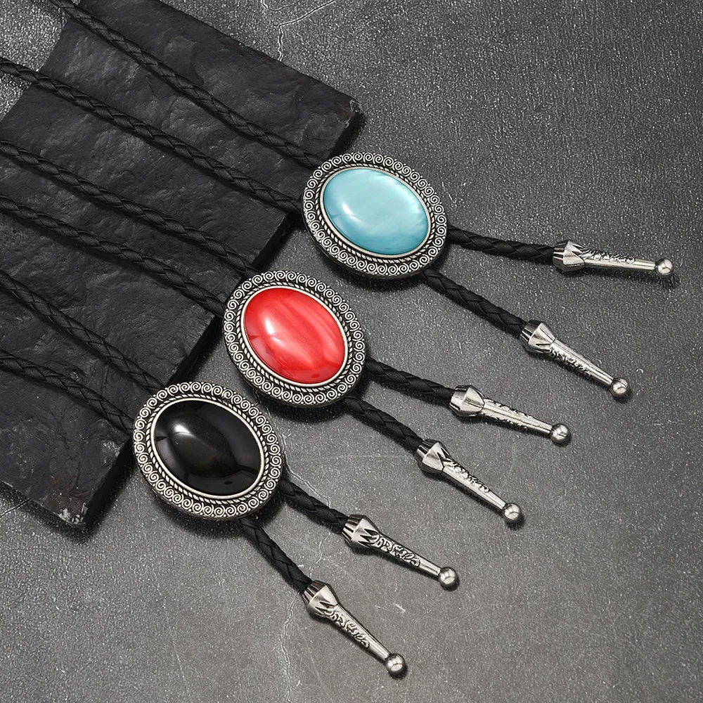 New Leather Bolo Tie Necklace Retro Hip Hop Long Adjustable Pendant Chain Fashion Accessory for Men Women Jewelry