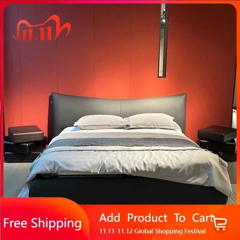 

Vintage Modern House Double Bed Luxury Elegant Leather Black Loft Bed Italian Villa Cama Box Pedicure Muebles Backyard Furniture