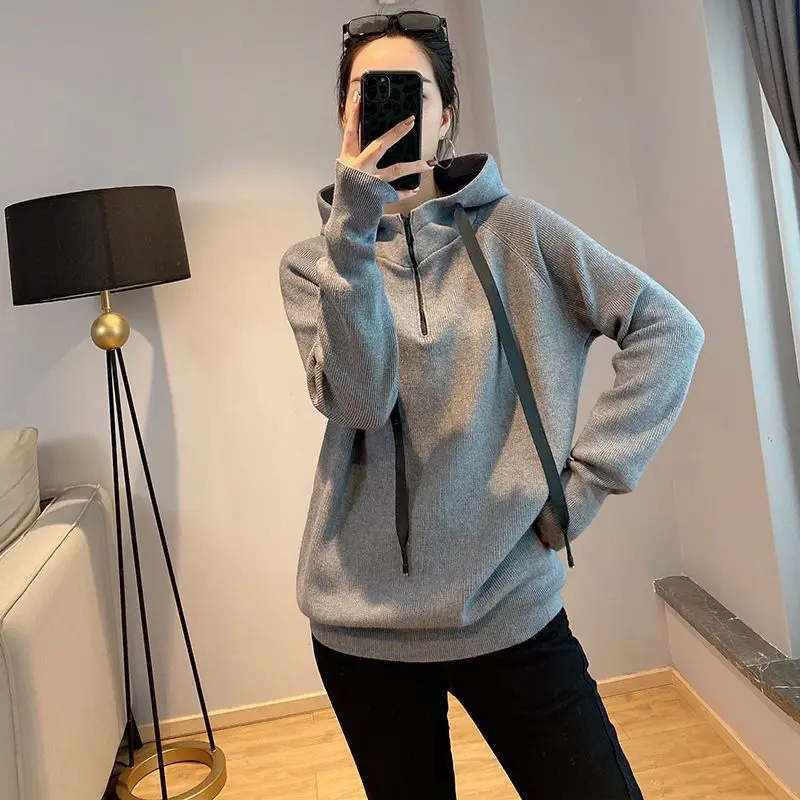 Women Half Zip Hoodie Pullover Sweatshirt Fall Winter Casual Long Sleeve Loose Hooded Tops Streetwear