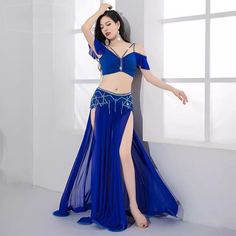 Women Oriental Dance Outfit Group Belly Dance Costume Stretch Milk Silk Long Skirt Girls Training Dresses with Fringes