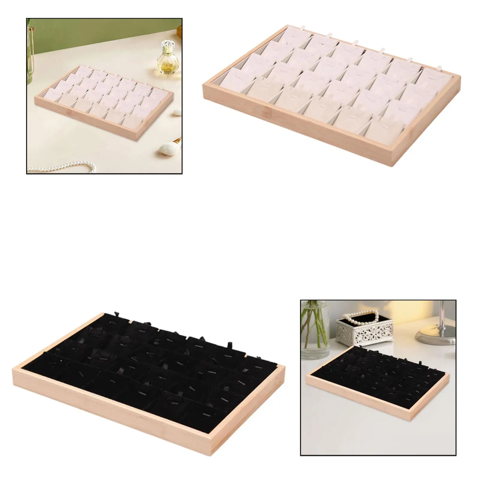 

Jewelry Tray Organizer Bamboo Compartment Storage Box for Pendants Rings Earrings with Velvet Lining for Women Travel