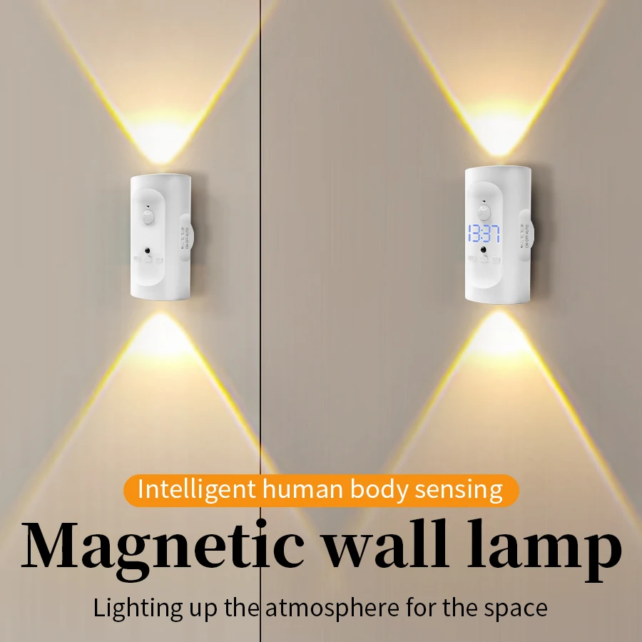 

LED Motion Sensor Wall Lamp Dual Head Night Light 3 Color Dimmable Wireless Magnetic Spotlight For Bedroom Closet Stair Lighting
