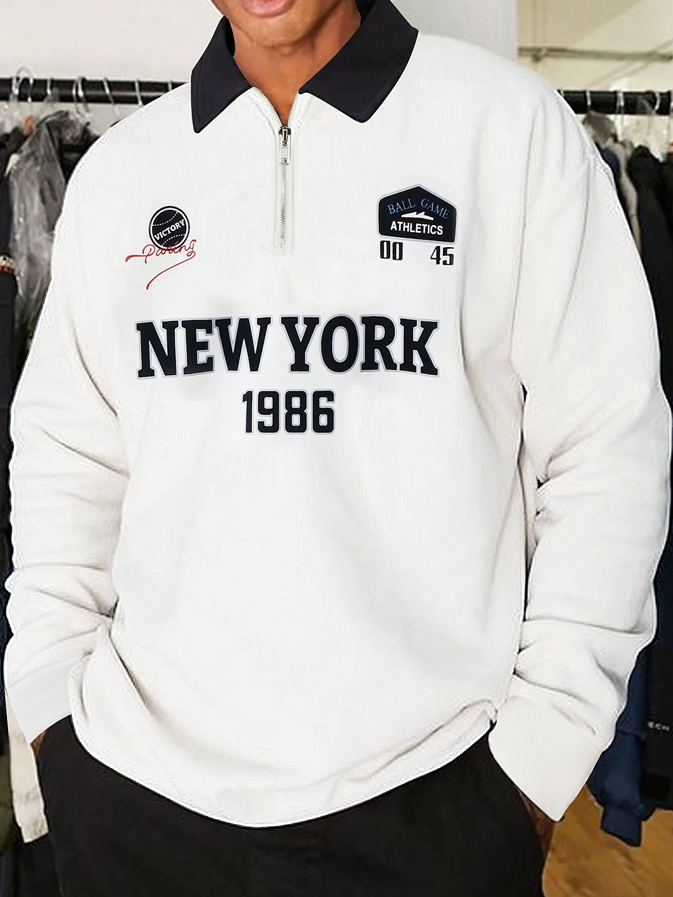 

Men's Half-Zip Long Sleeve Graphic Sweatshirt, Vintage Sport Style