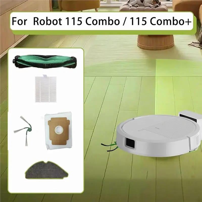 EMECE-Para aspiradora Irobot 115 Combo /115 Combo+, 1 cepillo principal, 6 cepillos laterales, 6 filtros, 4 almohadillas