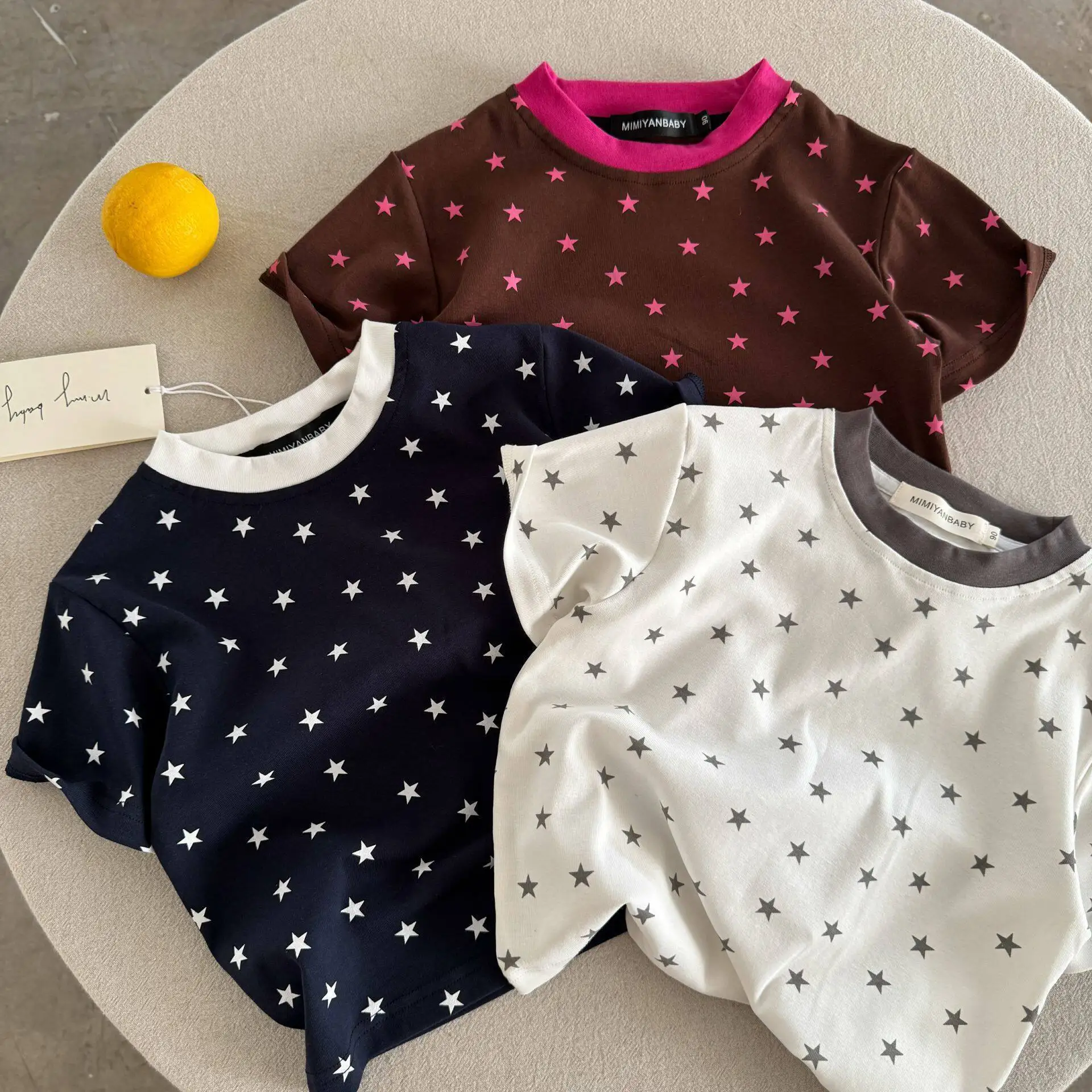 Boys Girls Summer Short Sleeve T Shirt Baby Stylish Kids Korean Color Block Star Fashion Half Sleeve Top