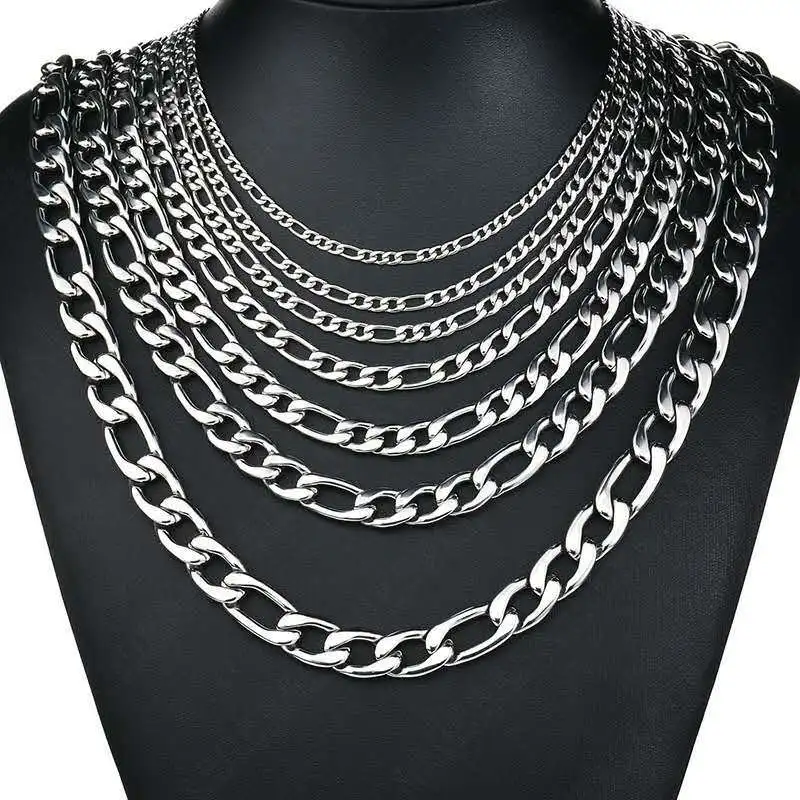 10Pcs Wholesale 316L Stainless Steel 6mm 3:1 Figaro Chain Necklace Bulk DIY Jewelry Making Supplies