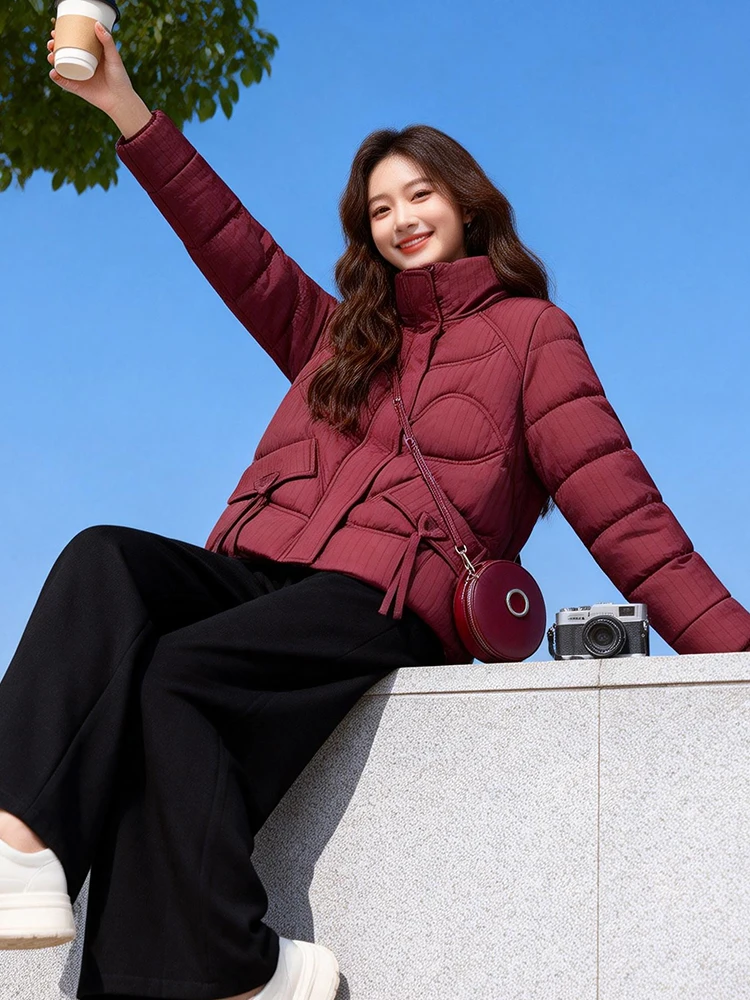 

Хлопковая женская зимняя куртка в корейском стиле с воротником-стойкой, утепленная, приталенная, теплая верхняя одежда, размер S